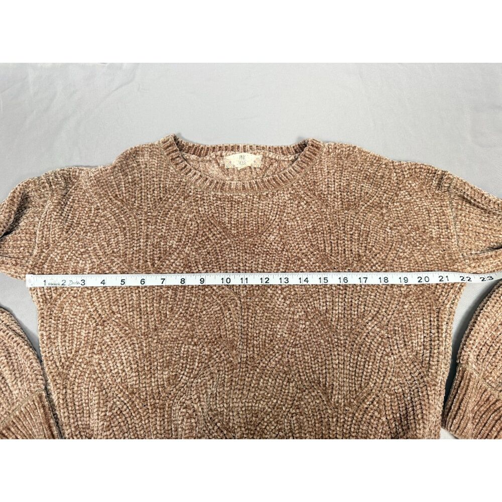 Pink Rose Chenille Sweater Womens Small Tan Beige Diamond Knit Balloon Sleeve S - Picture 5 of 6